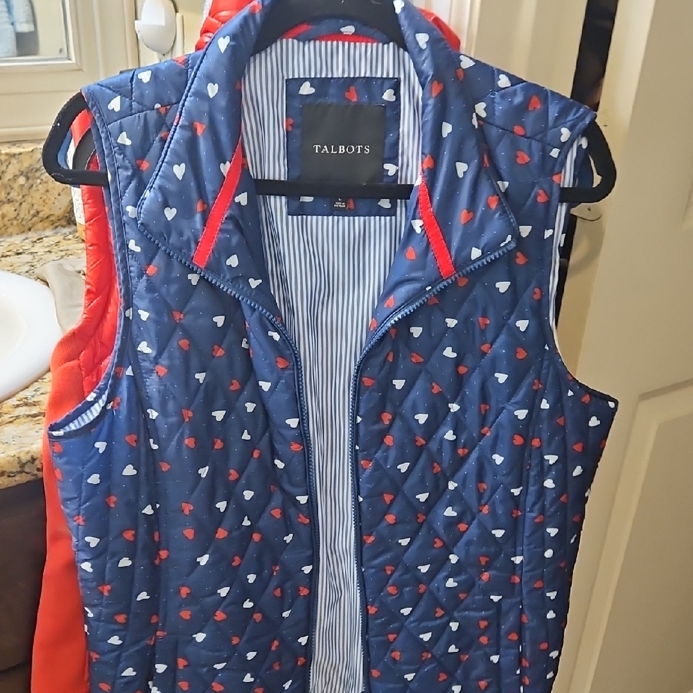 Talbots Blue Vest with Heart Accents Size L